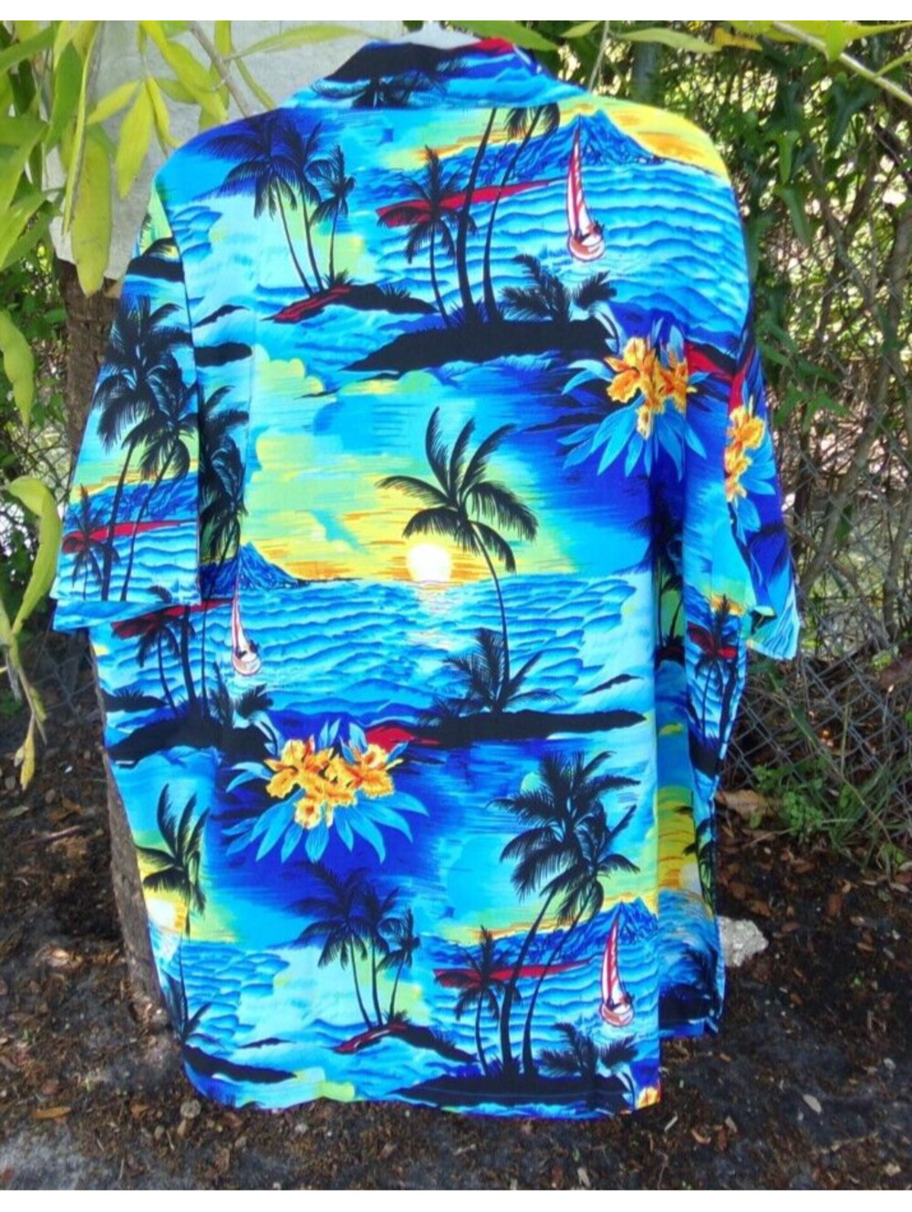 V.H.O Tropical Shirt 4XL Blue Floral Palm Island Print Sailboat Hawaiian style. - Picture 2 of 11